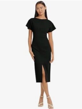 Donna Morgan Black Cap-Sleeve Midi Dress